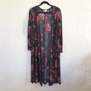 LuLaRoe Black Cardigan with Red Floral Print